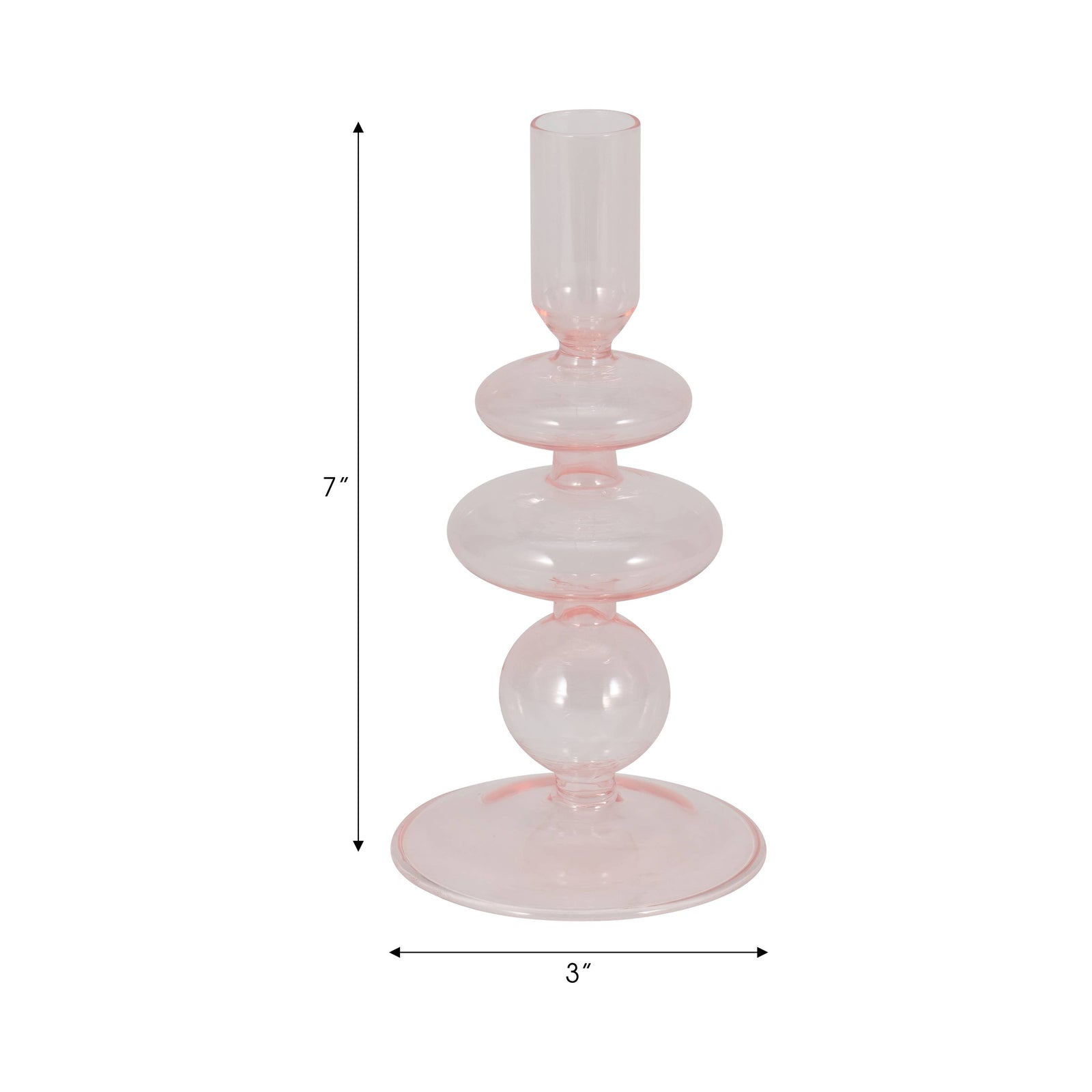 Glass Vintage Sculptural Taper Candle Holder - Pink, 7 in.