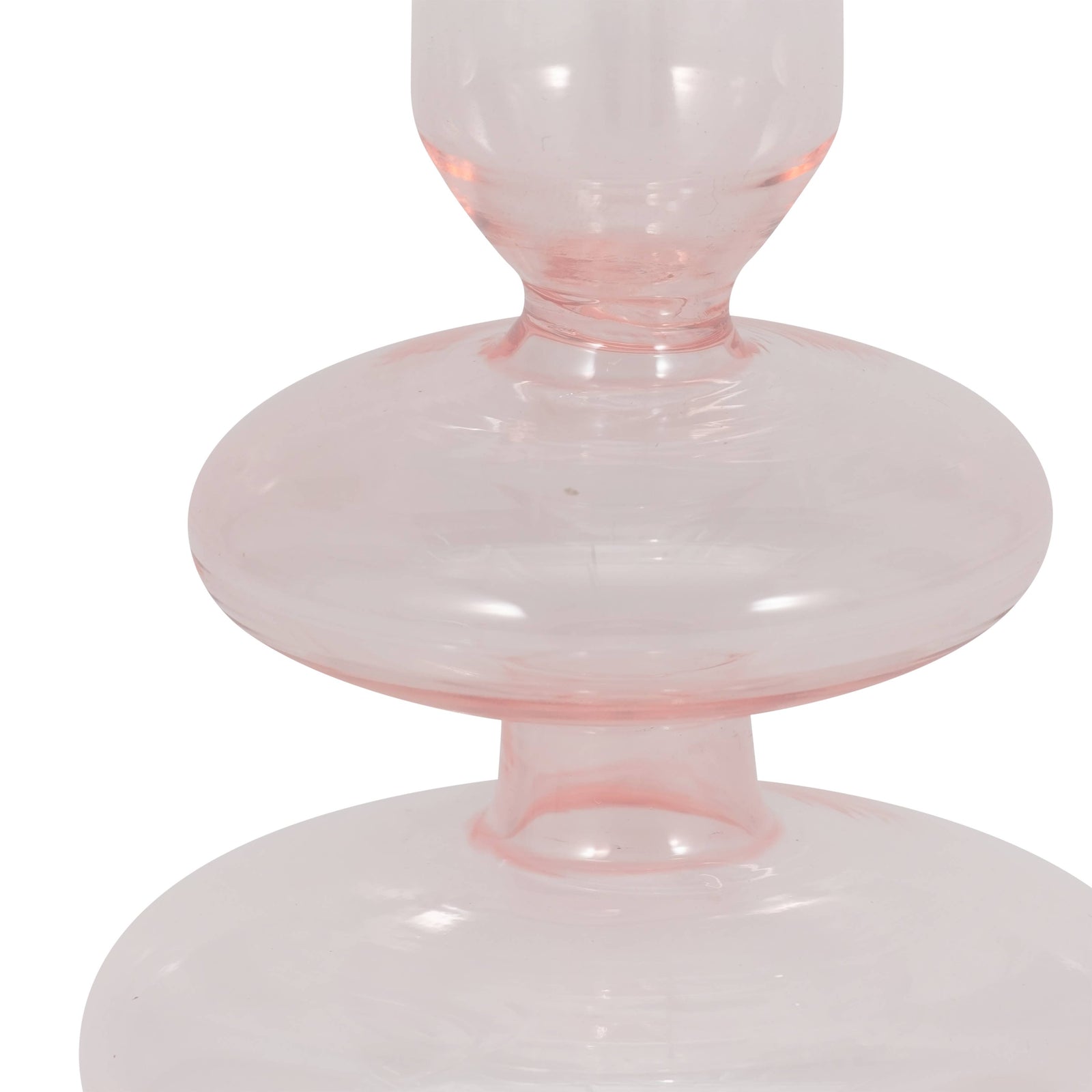 Glass Vintage Sculptural Taper Candle Holder - Pink, 7 in.