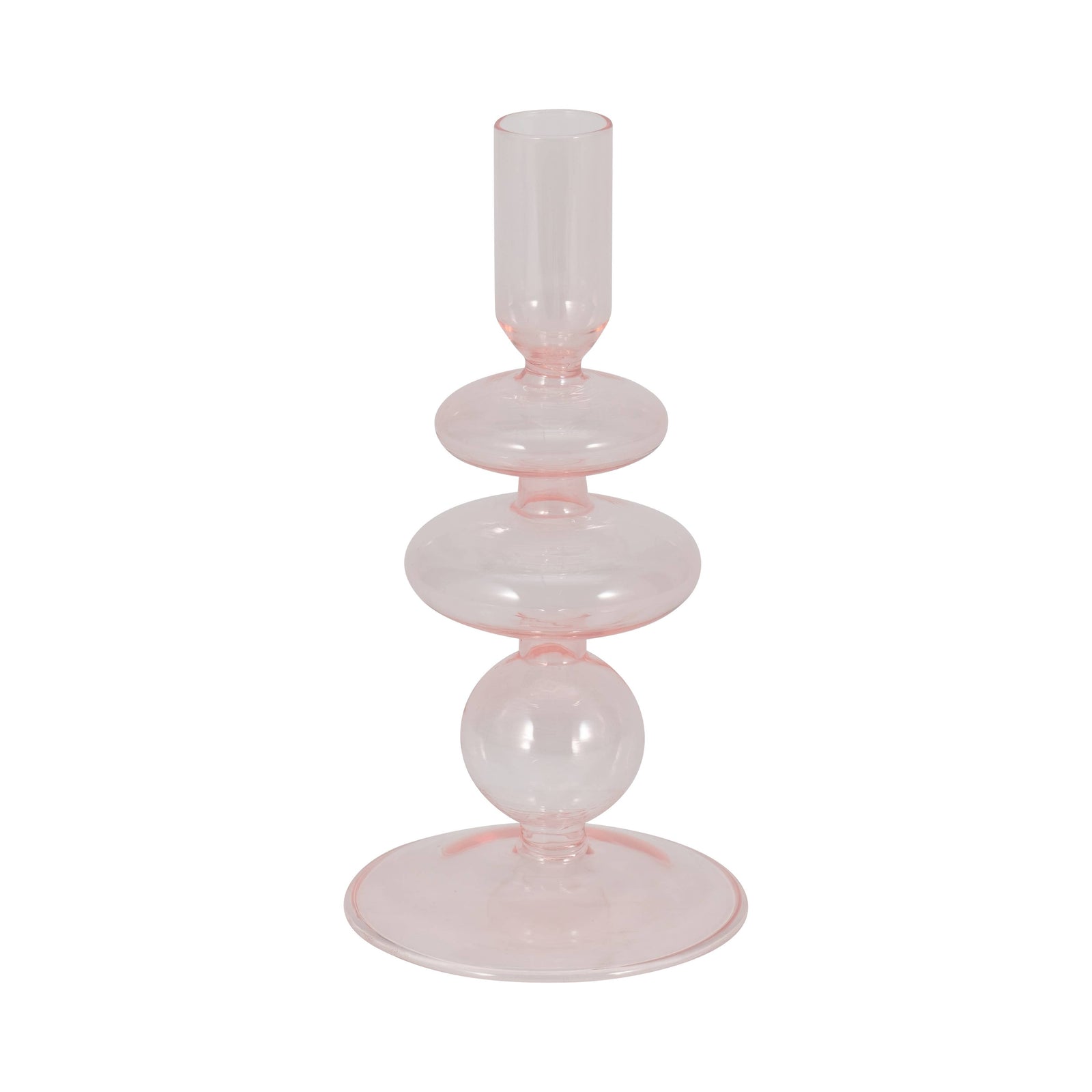 Glass Vintage Sculptural Taper Candle Holder - Pink, 7 in.