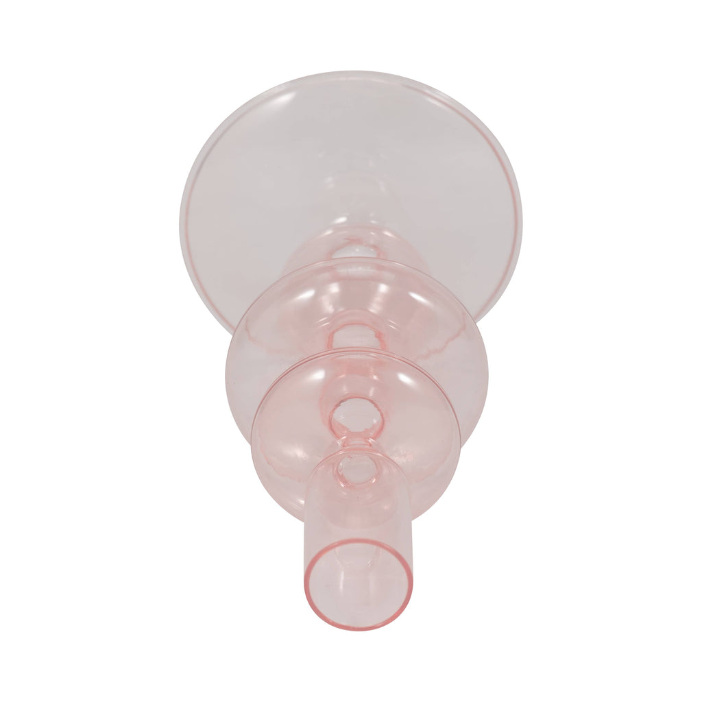 Glass Vintage Sculptural Taper Candle Holder - Pink, 7 in.
