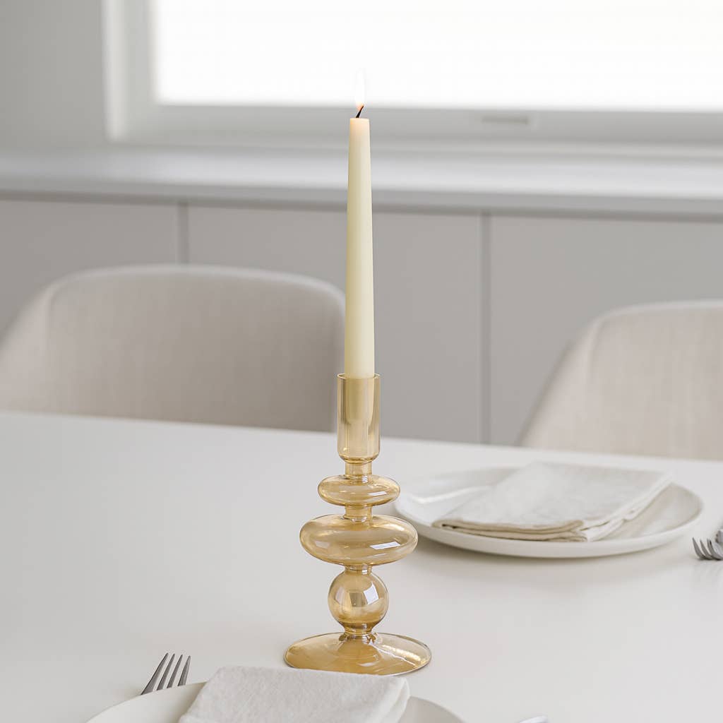 Glass Vintage Bubble Taper Candle Holder - Gold, 7 in.