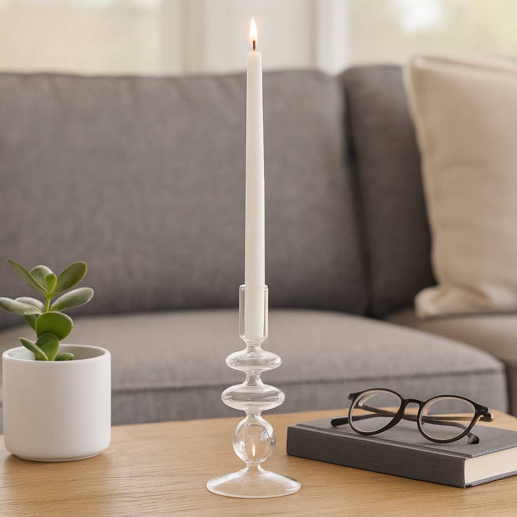 Glass Vintage Bubble Taper Candle Holder - Clear, 7 in.