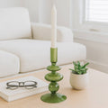 Glass Vintage Bubble Taper Candle Holder - Green, 7 in.