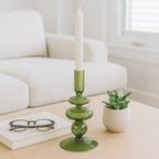 Glass Vintage Bubble Taper Candle Holder - Green, 7 in.