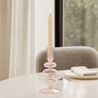 Glass Vintage Sculptural Taper Candle Holder - Pink, 7 in.