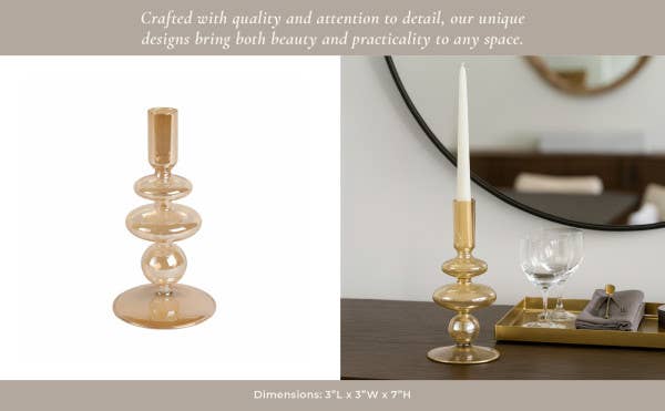 Glass Vintage Bubble Taper Candle Holder - Gold, 7 in.