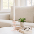 Glass Vintage Sculptural Taper Candle Holder - Pink, 7 in.