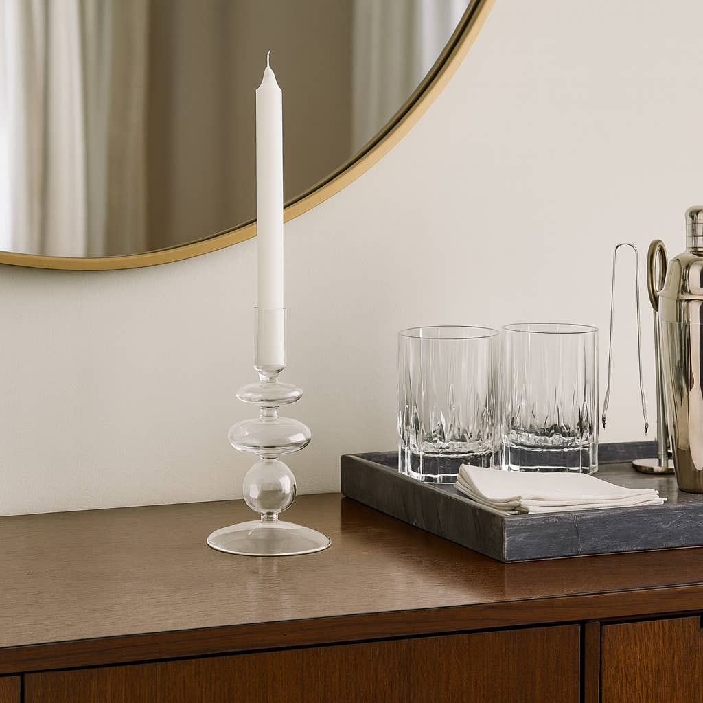 Glass Vintage Bubble Taper Candle Holder - Clear, 7 in.