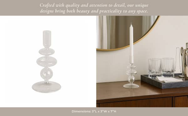 Glass Vintage Bubble Taper Candle Holder - Clear, 7 in.