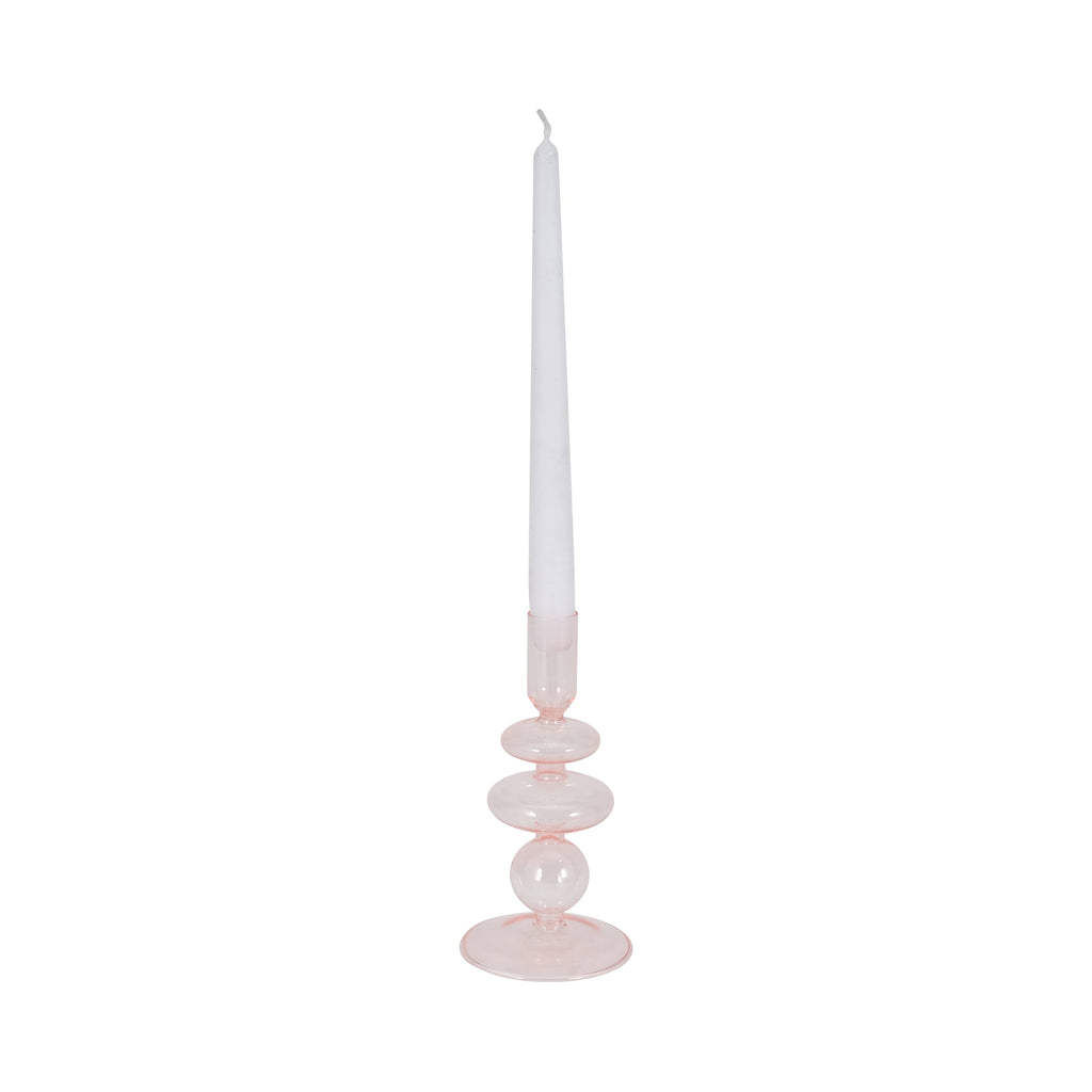 Glass Vintage Sculptural Taper Candle Holder - Pink, 7 in.