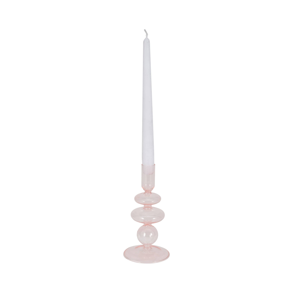 Glass Vintage Sculptural Taper Candle Holder - Pink, 7 in.