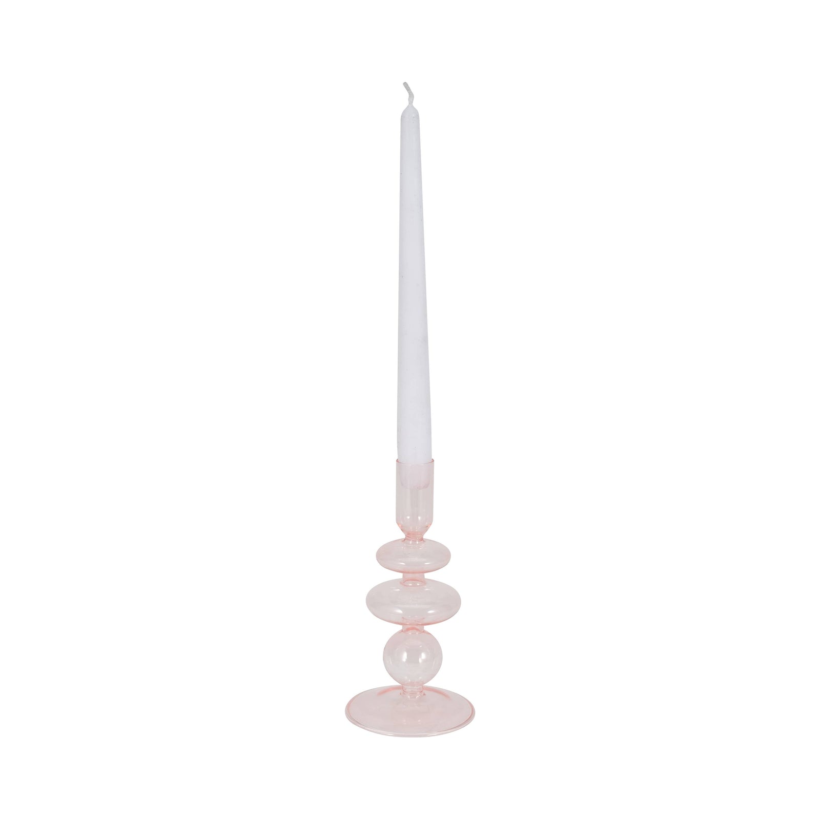 Glass Vintage Sculptural Taper Candle Holder - Pink, 7 in.