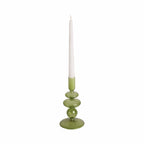 Glass Vintage Bubble Taper Candle Holder - Green, 7 in.
