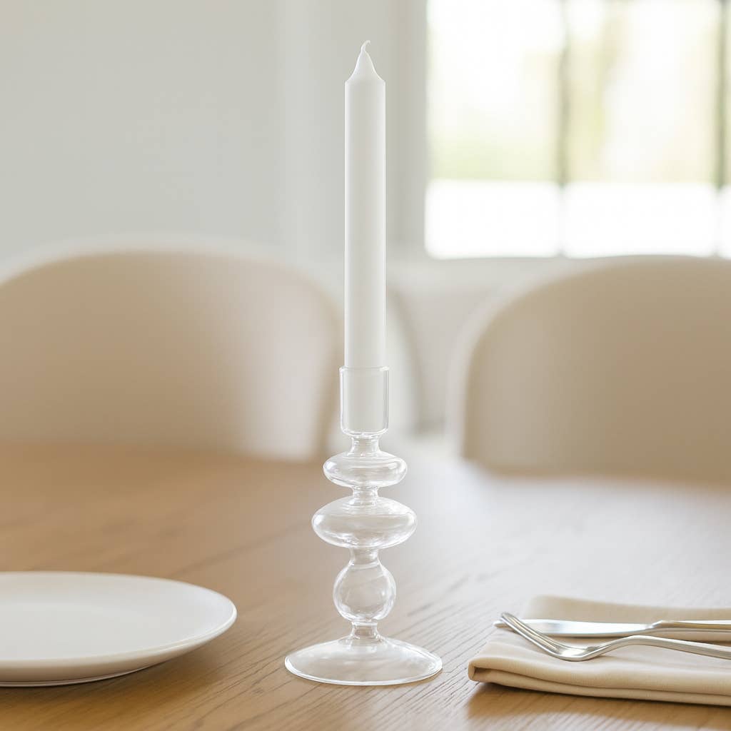 Glass Vintage Bubble Taper Candle Holder - Clear, 7 in.