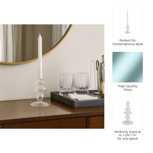 Glass Vintage Bubble Taper Candle Holder - Clear, 7 in.