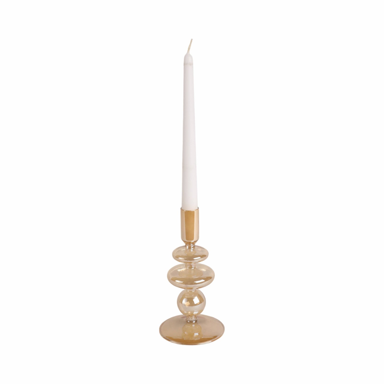Glass Vintage Bubble Taper Candle Holder - Gold, 7 in.