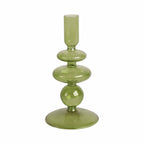 Glass Vintage Bubble Taper Candle Holder - Green, 7 in.