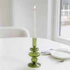 Glass Vintage Bubble Taper Candle Holder - Green, 7 in.