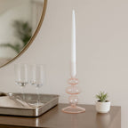 Glass Vintage Sculptural Taper Candle Holder - Pink, 7 in.