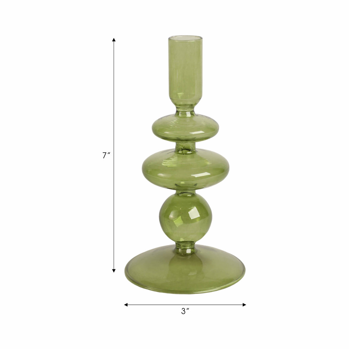 Glass Vintage Bubble Taper Candle Holder - Green, 7 in.