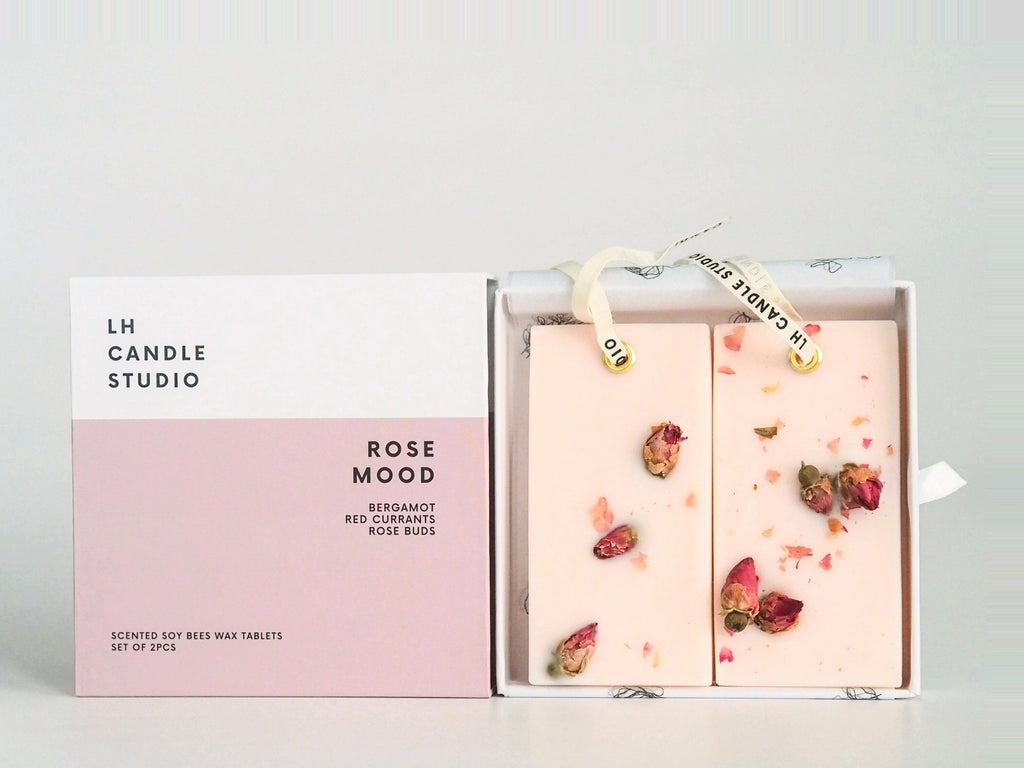 Rose Mood scented wax tablets by LH Candle Studio, set of 2 with gift box