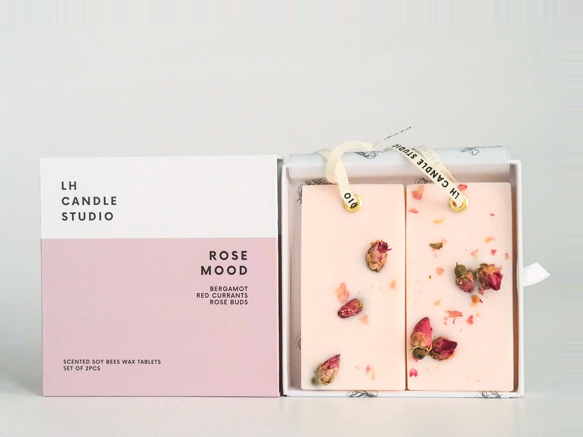 Rose Mood scented wax tablets by LH Candle Studio, set of 2 with gift box